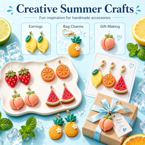 10Pcs Fruit Clay Cutters for Earrings, Summer Polymer Clay Molds | Fresh Fruit Shapes For Creating Summer Earrings, Charms, Pendants, And Handmade Clay Accessories - color: Fruit