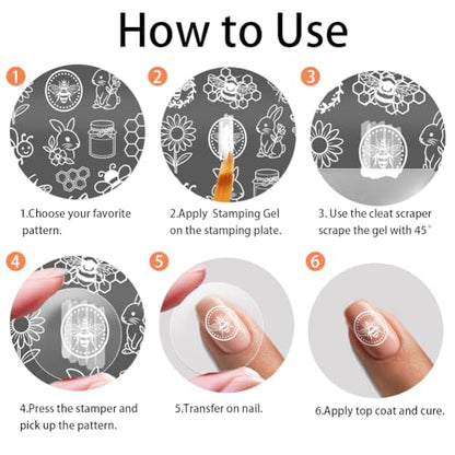 PH PandaHall 3pcs Bees Nail Stamping Plates Rabbit Honeybee Nail Art Templates Honeycomb Sunflower Nails Art Stencils Honey Pot Nails Design Stamp for Women Spring Easter Manicures Salon DIY Printing - style: Bees