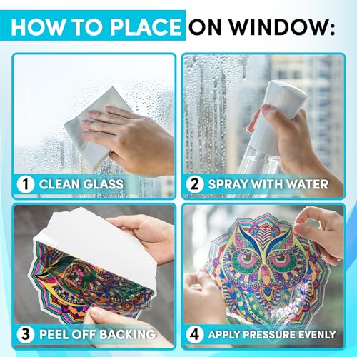 Hula Home Stained Glass Mandala Art Kit - Animal DIY Window Clings with Markers, 10 Suncatchers - Perfect Hobby for Adults, Kids, Teens & Seniors - Ideal Gift for Beginners, Women & Elderly - New - size: New Animal Stained Glass Style