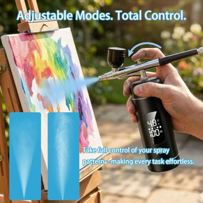 Cordless Airbrush Kit with Compressor,48 PSI High-Pressure, 6000mAh Rechargeable, 3-Speed Adjustable - 0.2/0.5 mm Nozzles & 3 Cups,Non-Clogging for Cake,Models, Makeup,Painting,Nails Art (Black)