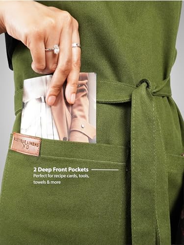 100% Cotton Kitchen Apron with 2 Pockets – Adjustable Chef Apron for Cooking Baking BBQ – Unisex Apron - color: Pine