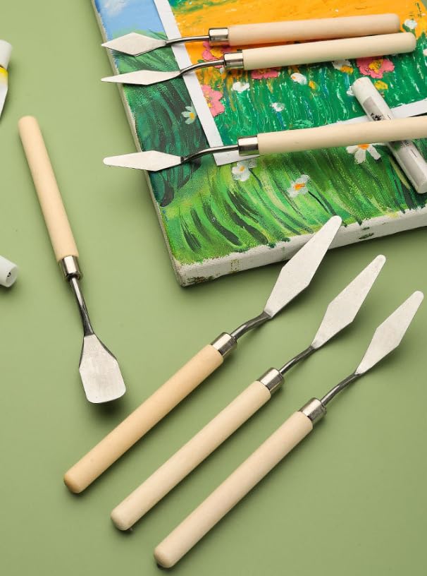7-Piece Palette Knife Set | Stainless Steel Spatulas for Texture Painting | Durable Stainless Steel, Paint Spatulas, Acrylic Painting, Oil Colors, Canvas Texturing, For Beginners & Pros - color: Wood