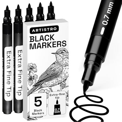 ARTISTRO Black Paint Pens - Extra-Fine Tips - Set of 5 - color: Black