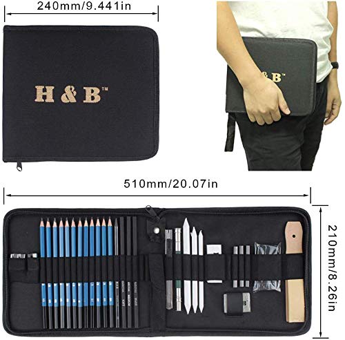 33 Piece Professional Art Kit Drawing Pencils with Sketch Kit, Charcoal Pencils, Graphite Pencils, Erasers with Kit Bag