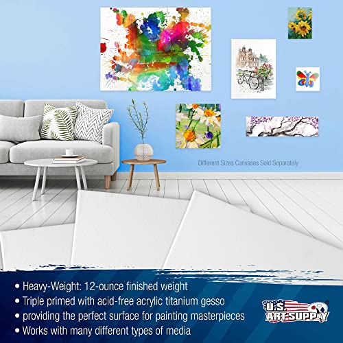 U.S. Art Supply 30 x 48 inch Stretched Canvas 12-Ounce Triple Primed, 3-Pack - Professional Artist Quality White Blank 3/4" Profile, 100% Cotton, Heavy-Weight Gesso - Acrylic Pouring, Oil Painting - size: 30" x 48"