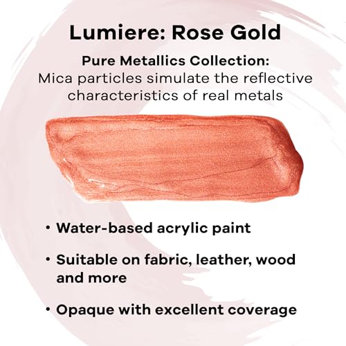 Jacquard Lumiere 8oz Fabric Paint Rose Gold - Metallic Paint for Fabric Paper Wood Ceramic and Metal - Light-bodied Metallic Acrylic Paint - Lightfast & Vibrant Metallic Acrylic Paints - color: Rose Gold, size: 8 Fl Oz (Pack of 1)