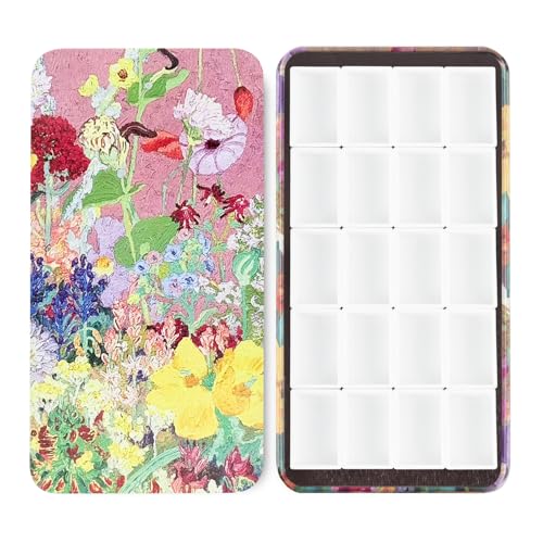 20Pcs Full Pans Watercolor Tin Palette Paint Case with Magnetic Stripe | Metal Art Paint Mixing Tray,3ml Empty Full Pans,Portable Empty Paint Box for DIY Watercolor Oils Acrylics Drawing,Youhua Hua - color: Oil Painting Flowers