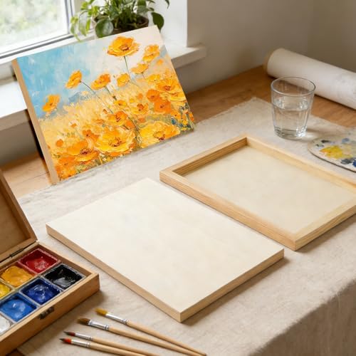 8 Pack Wood Canvas 11 x 14 inch Unfinished Wooden Panels Board Cradled Wood Panels for Painting, Arts, Pouring Use with Oils, Acrylics