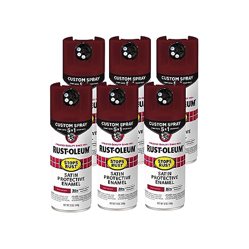 Rust-Oleum Stops Rust Custom 5-in-1 Spray Paint, Satin Heritage Red - color: Satin Heritage Red, size: 12 Ounce (Pack of 6)