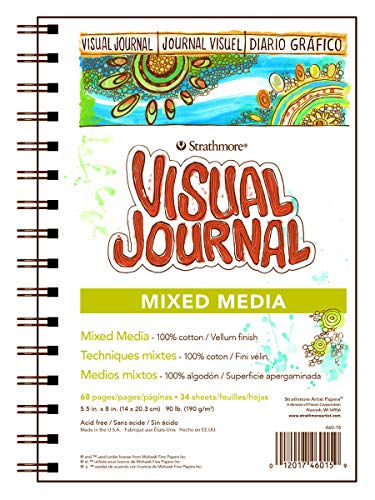 Strathmore Wire Bound Visual Journal, 90 lb. Mixed Media Paper, 5.5 X 8 inches, 34 Sheets (460-15) - size: 5.5x8.5, style: Mixed Media