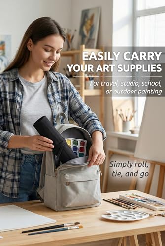 30-Slot Roll-Up Canvas Brush Holder, Black Paint Brush Case | Durable Canvas Organizer for Artists, Portable Travel Design, Fits Brushes & Art Supplies (Brushes not Included) - color: Black