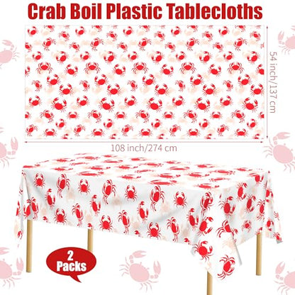 Kochorie 2 Pieces Crab Boil Plastic Tablecloth 108 x 54 Inch Rectangular White and Red Sea Animal Table Cover Waterproof Crab Tablecloth for Summer Party Supplies Home Outdoor Decorations - style: Crab