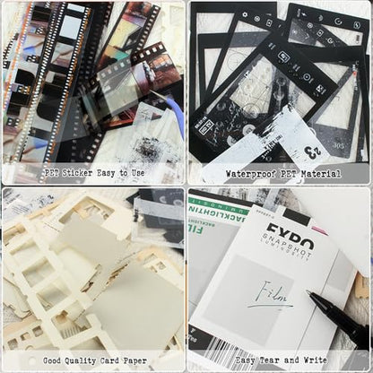 Diuhofart 94Pcs Scrapbooking Supplies Kit, Old Film Strips Photo Frames for Junk Journal Supplies, Scrap Booking Cutouts Papers Scrapbook Materials, Quote Stickers for Journaling, Collage - color: Classic Movie Filstrip Kit