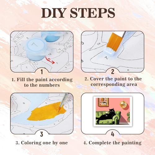 PHANTASYART Black Cat Paint by Numbers Kit for Adults 16x20inch - color: Black Cat, size: 16x20inch