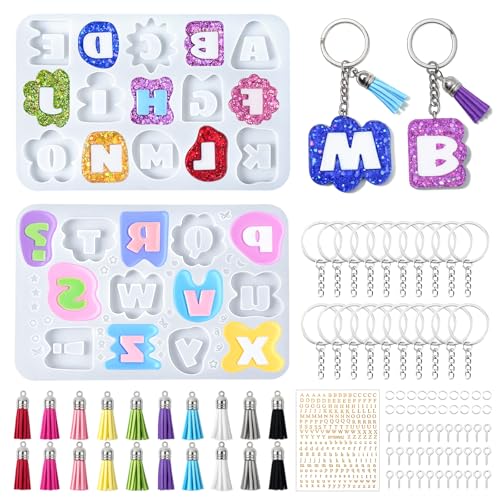 2 Pcs Alphabet Keychain Resin Molds, A-Z Letter Silicone Mold Kit