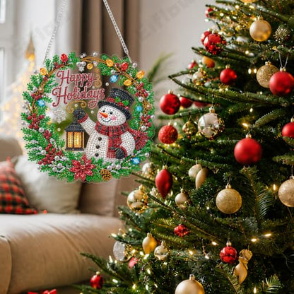 Eiflow Acrylic Diamond Art Pearl Kit for Adults Snowman Wreath, DIY Pearl Diamonds Painting Door Hanger Board Kit Diamond Art Painting Pendant Ornament (Happy Holiday) - color: Wreath