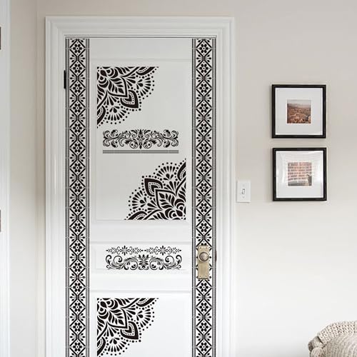 Sitsink Mandala Stencils for Crafts Reusable - 9 Pcs Border Stencils for Wall Decor Large Mandala Pattern Template Home Decor Furniture Rug Table Painting - style: border with mandala