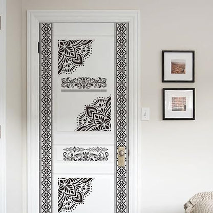 Sitsink Mandala Stencils for Crafts Reusable - 9 Pcs Border Stencils for Wall Decor Large Mandala Pattern Template Home Decor Furniture Rug Table Painting - style: border with mandala