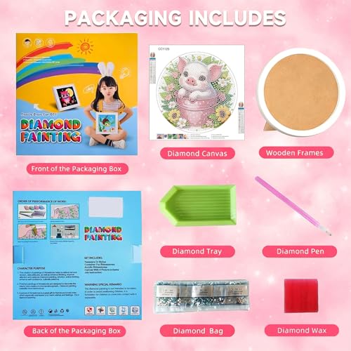 Arttoplus Pig Diamond Art Kits for Kids with Round Frame 8x8 inch - color: CC1125-US