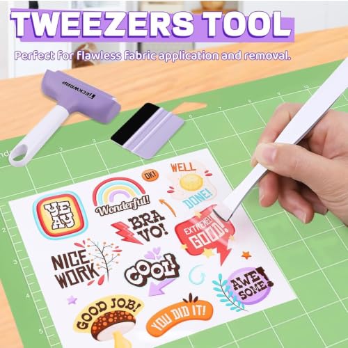 TECKWRAP Brayer Roller Set for Vinyl DIY Crafts - 4 PCS | Printmaking Brayer, Pin Pen, Tweezers & Felt Squeegee for Iron-On Vinyl, Scrapbooking, Stamping, Card Making, Relief Printing - color: purple 4 set