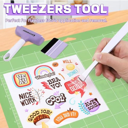TECKWRAP Brayer Roller Set for Vinyl DIY Crafts - 4 PCS | Printmaking Brayer, Pin Pen, Tweezers & Felt Squeegee for Iron-On Vinyl, Scrapbooking, Stamping, Card Making, Relief Printing - color: purple 4 set