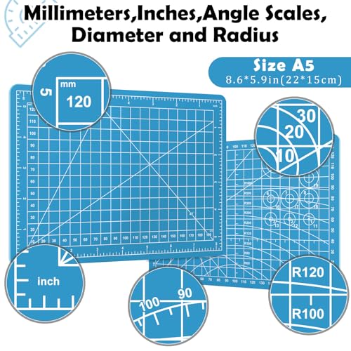 A5 Small Self Healing Cutting Mat,8in x 6in Double Sided Thickened Sewing Mat PVC Rotary Cutting Mat for Crafts Sewing Hobby Fabric Project Craft Cutting Board for Matting & Mounting(Blue) - color: Blue, size: 8.7"L x 5.9"W