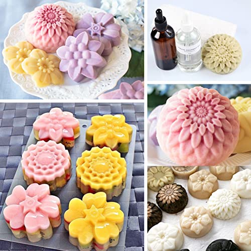 Sakolla 2 Pack Silicone Soap Molds, 6 Cavities Different Flower Shapes Silicone Mold, Perfect Making for Soap, Lotion Bar, Bath Bombs (Pink + Blue) - color: Flower/Pink & Blue