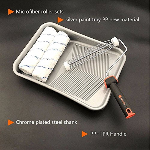 Harden Professional Microfiber Paint Roller Set (4pc) – 9" Roller Kit with 2 Polyester & Acrylic Covers, Silver PP Tray & Ergonomic TPR Handle – Ideal for Walls, Ceilings & All Paint Types