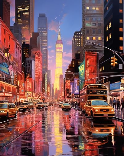 City View Street Landscape DIY Paint by Numbers for Adults New York Street Scenery DIY Oil Painting Acrylic Paint Art Modern Painting Kits Canvas with Acrylic Paints Art 16x20 Inch（without Frame ） - color: Scenery 05, size: 16''x20''(Frameless)
