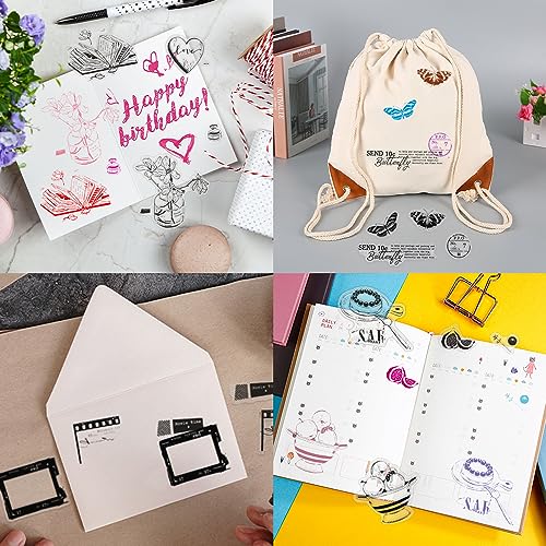 4 Themes 60Pcs Clear Stamps, Retro Rubber Clear Stamp, Transparent Silicone Stamps Seal for DIY Scrapbooking Card Making Decoration, Style D - style: Style D
