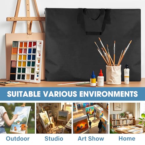 ZKOO Art Portfolio Bag, 24 x 36 Extra Large Light Weight Art Portfolio Case Shoulder Strap, Handle, Waterproof Nylon, Artwork Storage Box Ideal for Artwork, Canvas, Poster, Sketching, Drawing (Black)