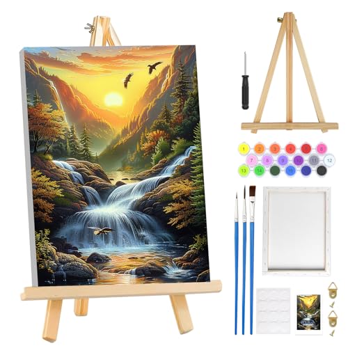 MOGTAA Landscape Paint by Numbers Kit for Adults Beginners with Frame, Sunset Adult Paint by Number Kits on Canvas with Easel, Easy DIY Oil Painting Kits for Home Decor, 8x12in - color: Landscape3
