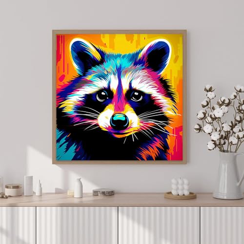 Artunion Framed Paint by Numbers Kit for Adults Beginners & Kids Ages 8-12,Colorful Raccoon Paint by Number with Frame,Animal Easy Paint by Numbers Kit on Canvas 10 * 10 Inch Without Easel - color: ZXT-387-F