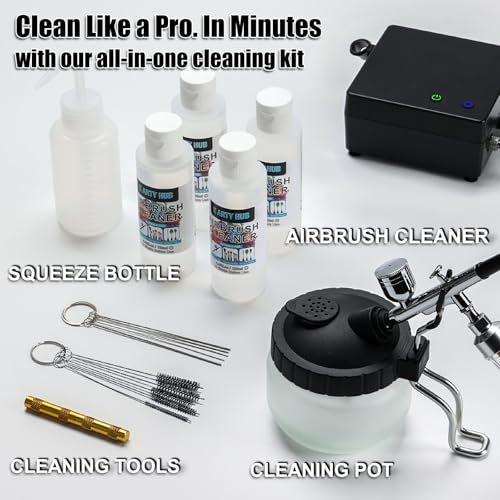 Airbrush Kit with Compressor, 55 PSI, Air Brush Cleaning Kit | 3-Nozzle Set, Dual-action Air Brush Gun, Airbrush Cleaning Kit (16.2 fl oz Cleaner), for Model Painting, Artwork & DIY Crafts
