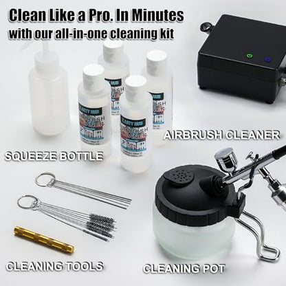 Airbrush Kit with Compressor, 55 PSI, Air Brush Cleaning Kit | 3-Nozzle Set, Dual-action Air Brush Gun, Airbrush Cleaning Kit (16.2 fl oz Cleaner), for Model Painting, Artwork & DIY Crafts
