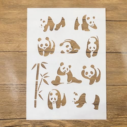 TIAMECH A4 Reusable Cute Panda Stencil for Painting | Bamboo Animal Layering Template, DIY Wall Art, Wood Furniture, Scrapbook & Crafts (8.3x11.7inch) - style: Cute Panda Bamboo