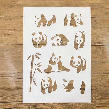 TIAMECH A4 Reusable Cute Panda Stencil for Painting | Bamboo Animal Layering Template, DIY Wall Art, Wood Furniture, Scrapbook & Crafts (8.3x11.7inch) - style: Cute Panda Bamboo