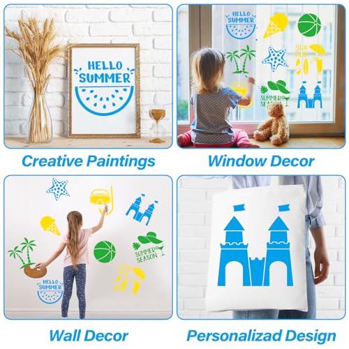 36pcs Summer Beach Drawing Stencils for Kids 8 Inch Sidewalk Chalk Stencils Painting Large Washable Reusable Tropical Palm Tree Themed Primary Shape Template for Kids Toddlers Preschool - style: Summer