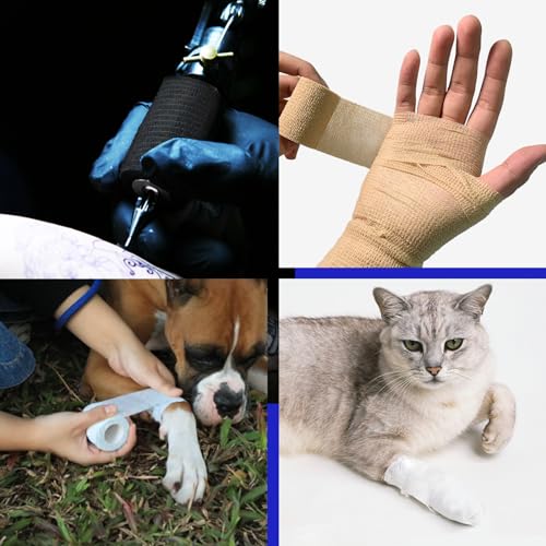 RISEN Cohesive Bandage 2” x 5 Yards, 6 Rolls, Self Adherent Wrap Medical Tape, Adhesive Flexible Breathable First Aid Gauze Ideal for Stretch Athletic - color: Tan, size: 6 Count (Pack of 1)