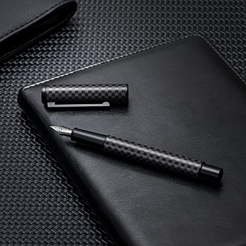 Hongdian Black Forest Carbon Fiber Fountain Pen Medium Nib Modern Design Smooth Writing Pen with Refillable Ink Converter and Metal Pen Case Set - color: Carbon Fiber, style: Medium Point