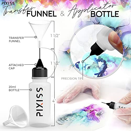 Pixiss Red Alcohol Ink Set and Alcohol Blending Solution for Ink (4oz) - Highly Saturated Alcohol Ink for Resin and Ink Blending Solution with Applicator Tip, Applicator Bottle, and Funnel