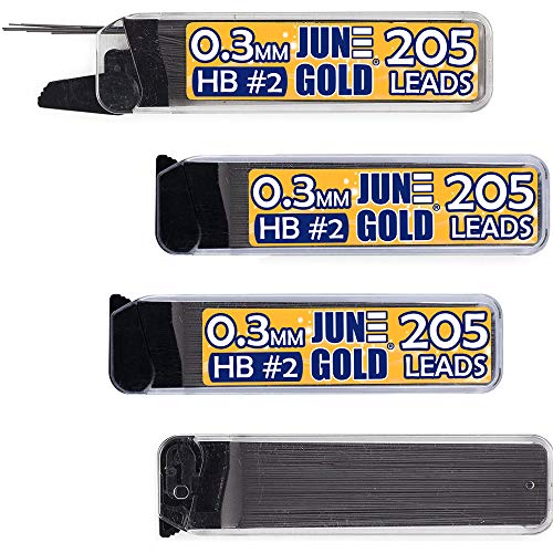 June Gold 0.3 mm, 820 Lead Refills, HB #2, 4 Dispensers/w 205 Pieces Each | Extra Fine Thickness, Break Resistant Graphite, Elegant Dispensing Mechanism - color: Hb Graphite, style: 0.3 mm
