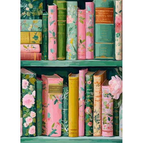 Diamond Art Painting Kits for Adults, Vintage Floral Bookshelf Full Drill Diamond Dots Paintings for Beginners, DIY Round 5D Paint with Diamonds Pictures Rhinestone Gem Art Painting Kits 12x16 Inch - color: Book