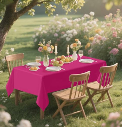 HEIPINIUYE 2 Pack Hot Pink Tablecloth Disposable 54 x 108 Inch Hot Pink Plastic Table Cloth Disposable Waterproof Rectangle Table Cover for Party Birthday Camping Picnic Tablecloths - color: Hot Pink Rectangle Tablecloth, size: 2 Pack