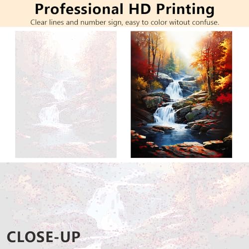 TUMOVO Adult Paint by Number Kits on Canvas Autumn Landscape Craft Kits | Forest Waterfall Color by Numbers for Adults Beginner, Acrylic Paints Included, 16x20 Inch