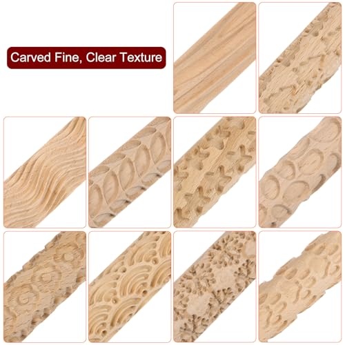 HARFINGTON 10pcs Wood Clay Roller Pattern Modeling 5.9" Beech Wood for Clay | Hand Rollers, Wooden Pottery Tools, Wood Grain Texture Rollers, Baking Playdough DIY