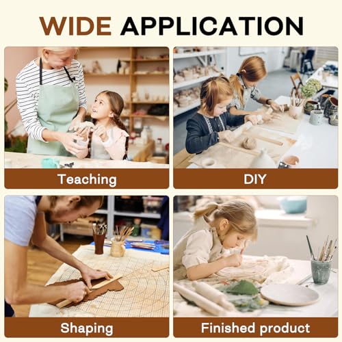 11 Pcs Pottery Rolling Pin Set, 5 Size Pottery Teaching Rolling Mud Stick Guide and Wooden Clay Roller, Pottery Tools for Precise Polymer Clay Thickness Measurement, Clay Tools Gifts Craft