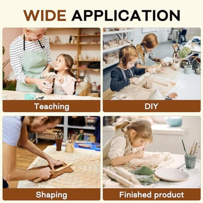 11 Pcs Pottery Rolling Pin Set, 5 Size Pottery Teaching Rolling Mud Stick Guide and Wooden Clay Roller, Pottery Tools for Precise Polymer Clay Thickness Measurement, Clay Tools Gifts Craft