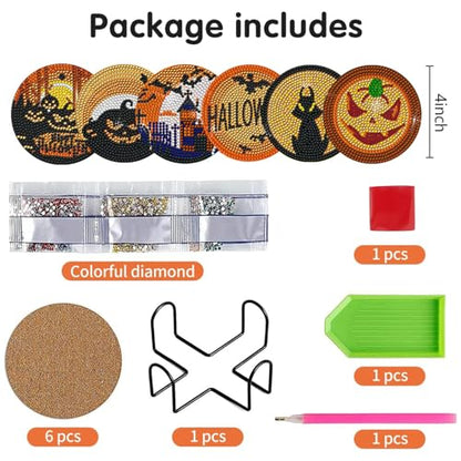 DOTSOPS 6 Pcs Halloween Diamond Art Kits for Adults Diamond Art Coasters - color: A-Halloween