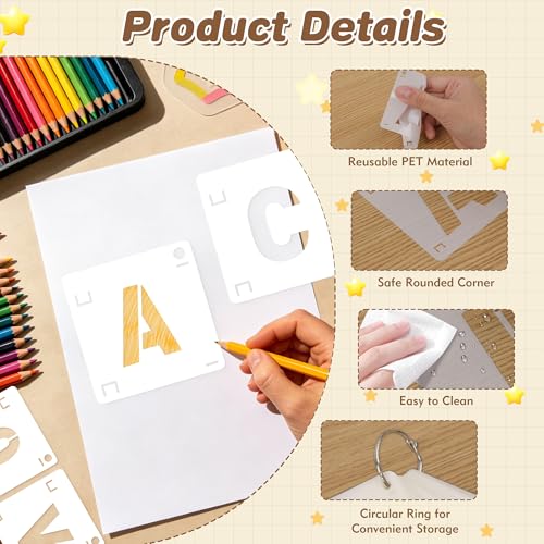 80Pcs Letter Stencils Reusable Letter Number Stencils for Painting,3,4Inch | Reusable Small Plastic Alphabet Number,Drawing Stencil,on Wood,Fabric,Wall, Rock,Art Project Chalkboard - size: 3,4 Inch